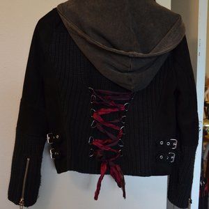 Upcycled Blank NYC jacket S Leather lace up knit